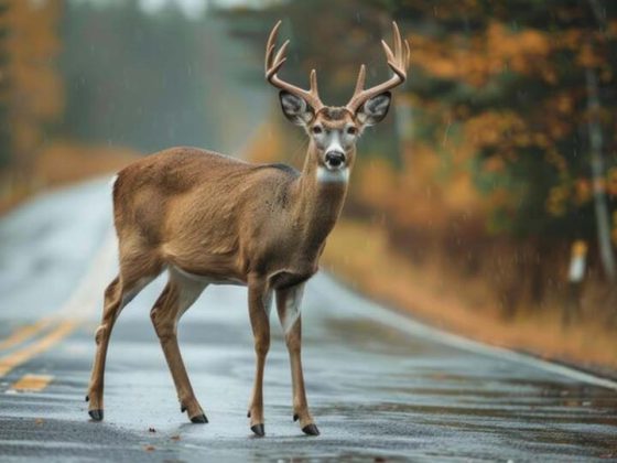 big buck standing in the road